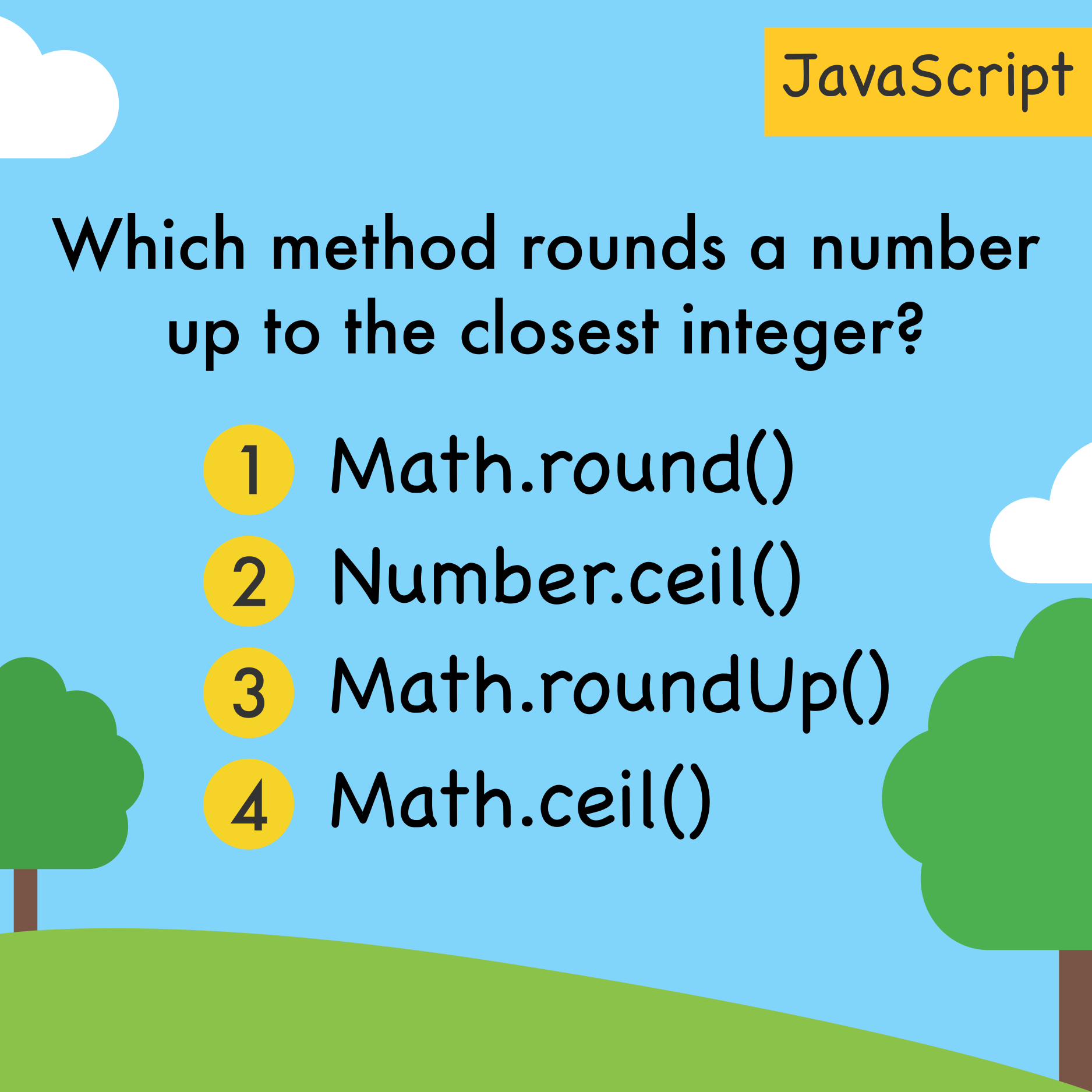 Which method rounds a number up to the closest integer?